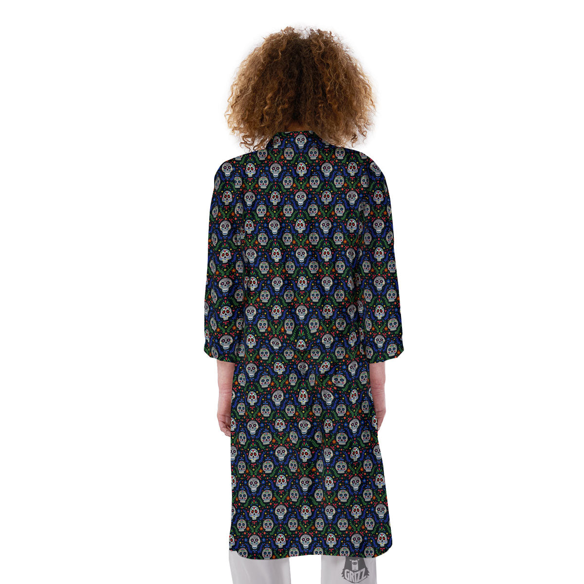 Flowers Skull Green Blue Print Pattern Kimono-grizzshop