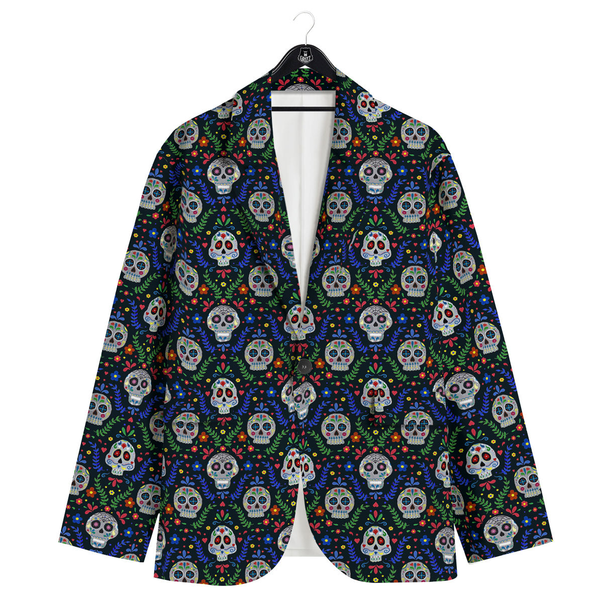 Flowers Skull Green Blue Print Pattern Men's Sport Coat-grizzshop