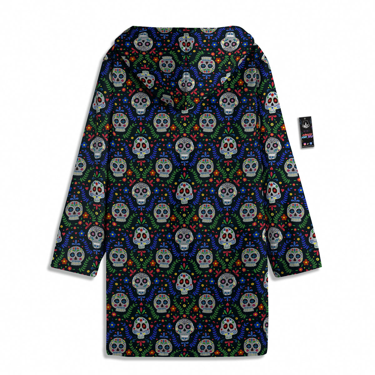 Flowers Skull Green Blue Print Pattern Men's Windbreaker Jacket-grizzshop