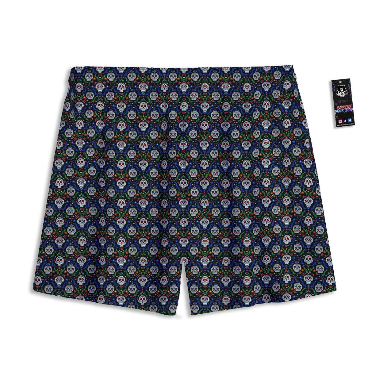 Flowers Skull Green Blue Print Pattern Mesh Shorts