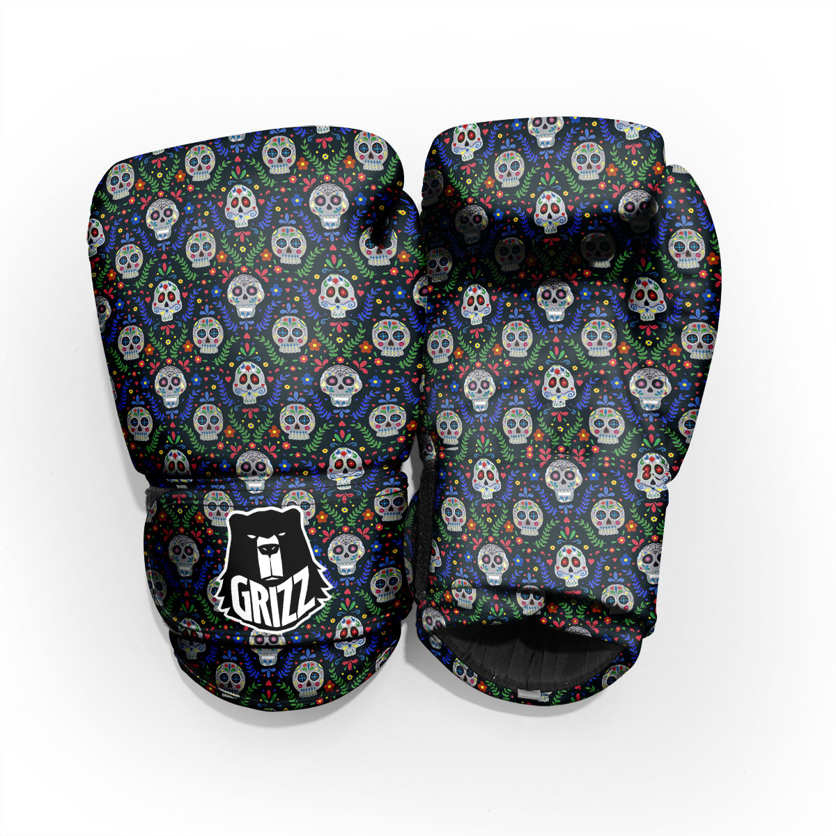 Flowers Skull Green Blue Print Pattern Sparring Gloves-grizzshop