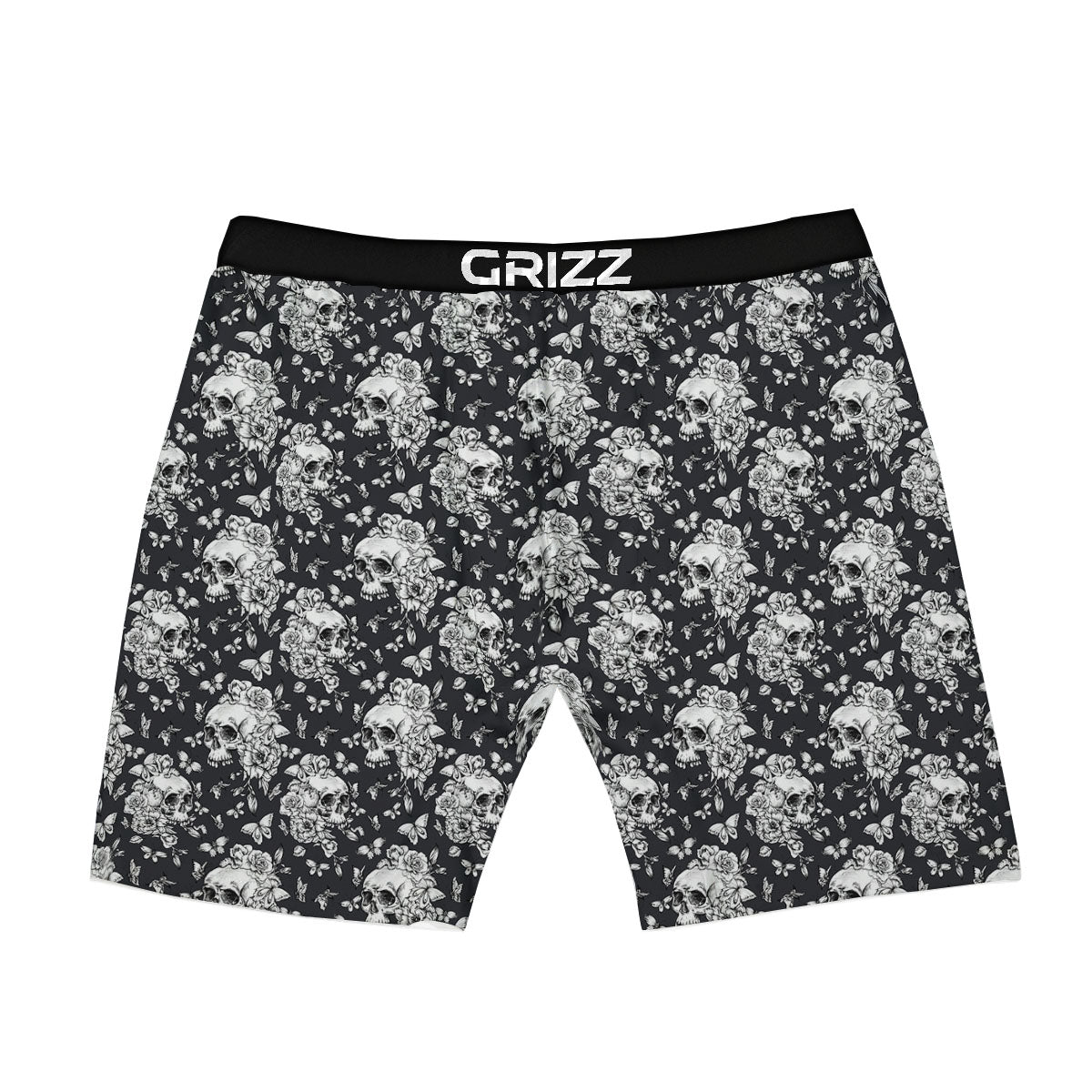 Flowers Skull Monochrome Print Pattern Boxer Briefs-grizzshop