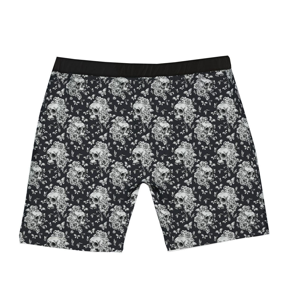 Flowers Skull Monochrome Print Pattern Boxer Briefs-grizzshop
