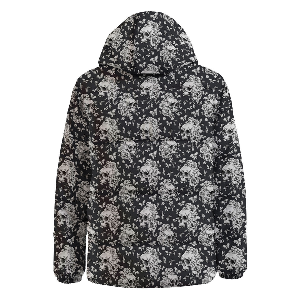 Flowers Skull Monochrome Print Pattern Down Jacket-grizzshop