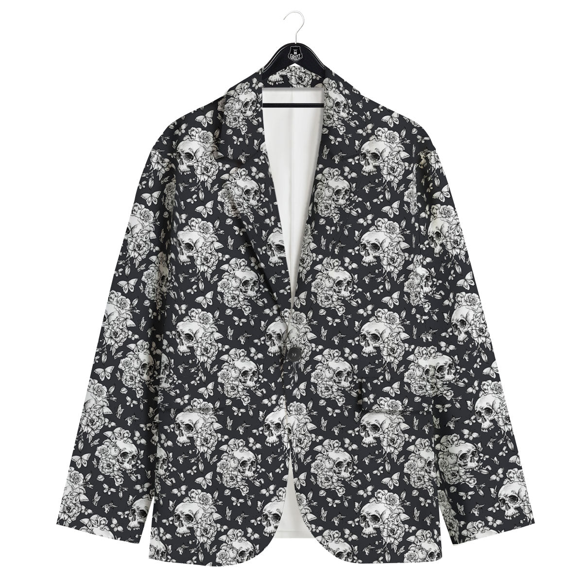Flowers Skull Monochrome Print Pattern Men's Sport Coat-grizzshop