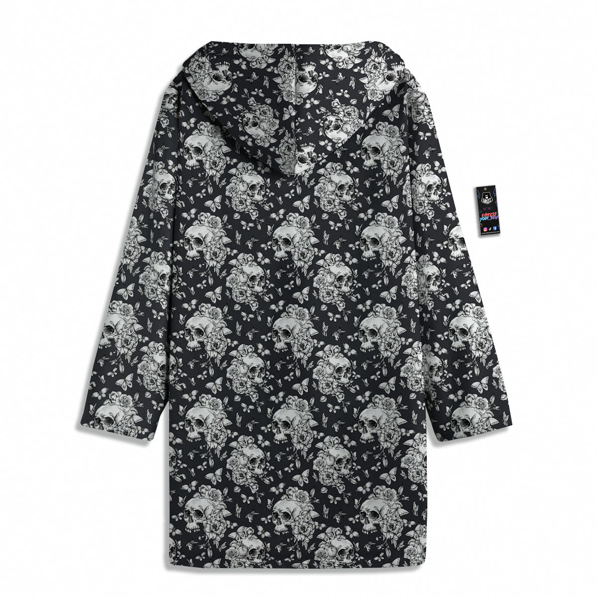 Flowers Skull Monochrome Print Pattern Men's Windbreaker Jacket-grizzshop