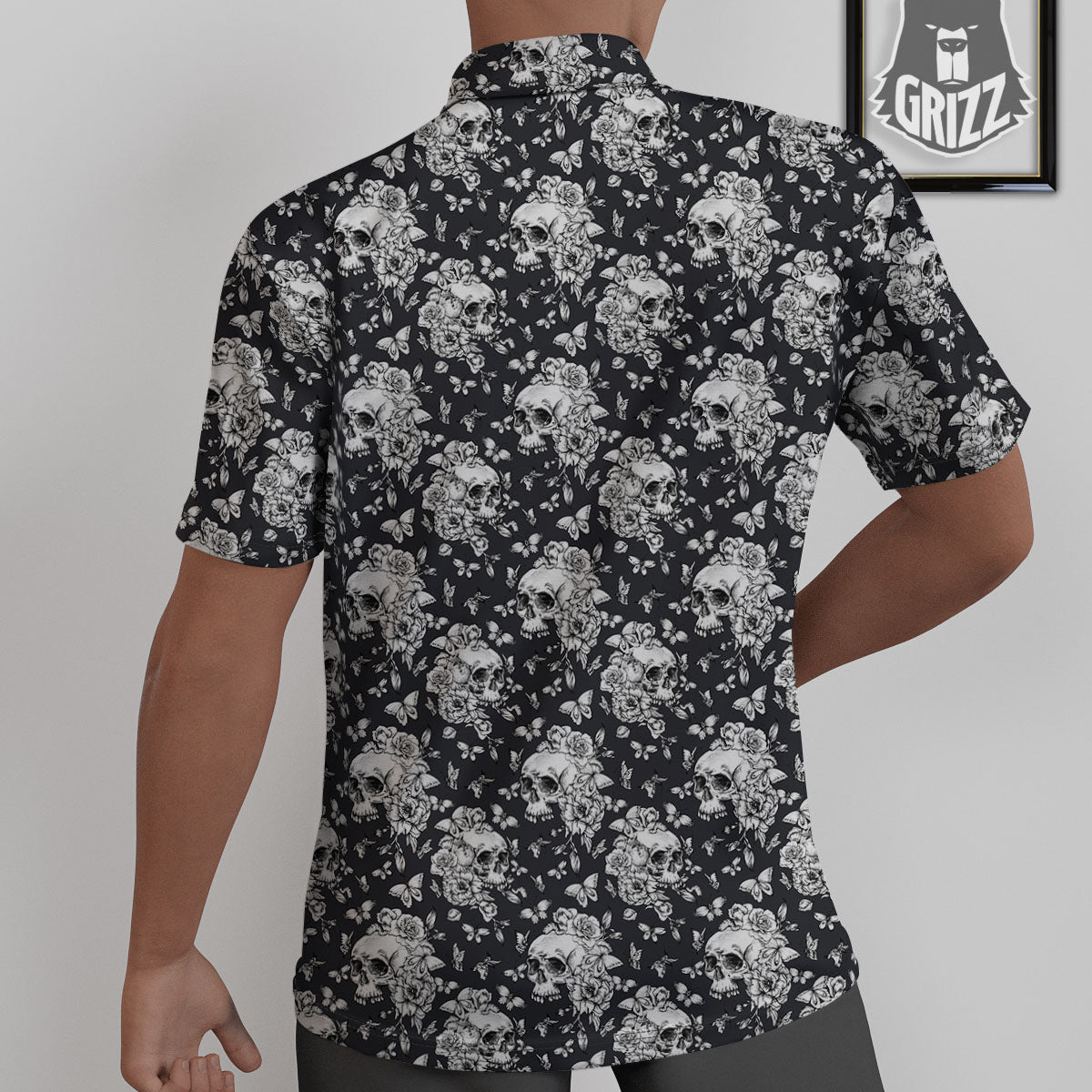 Flowers Skull Monochrome Print Pattern Untucked Shirts-grizzshop