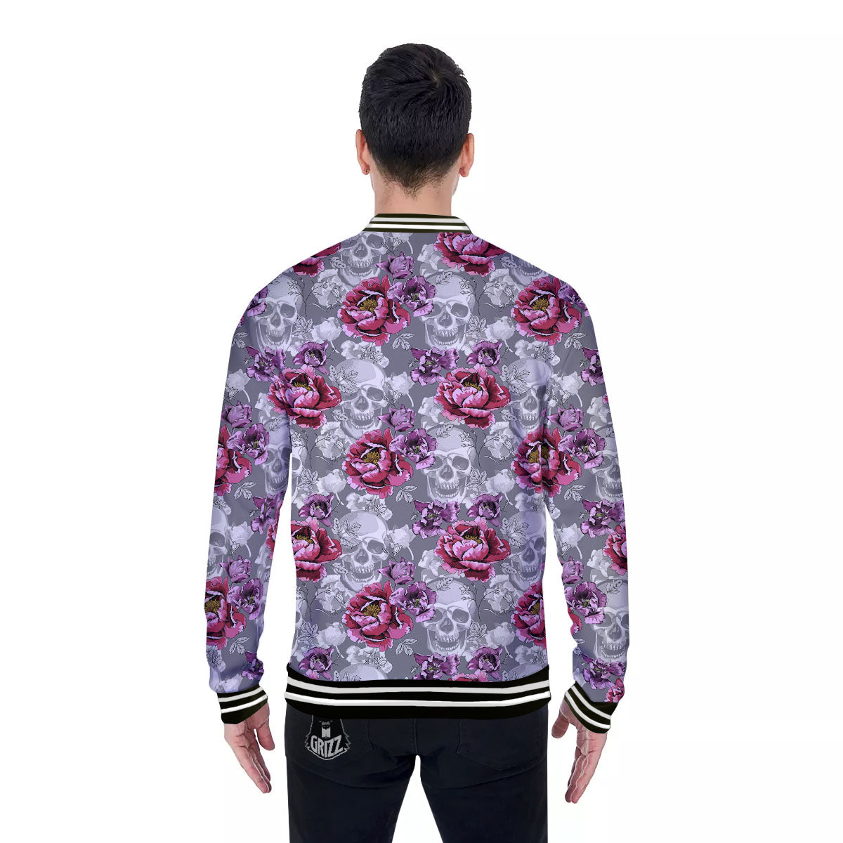 Flowers Skull Pink Print Pattern Baseball Jacket-grizzshop