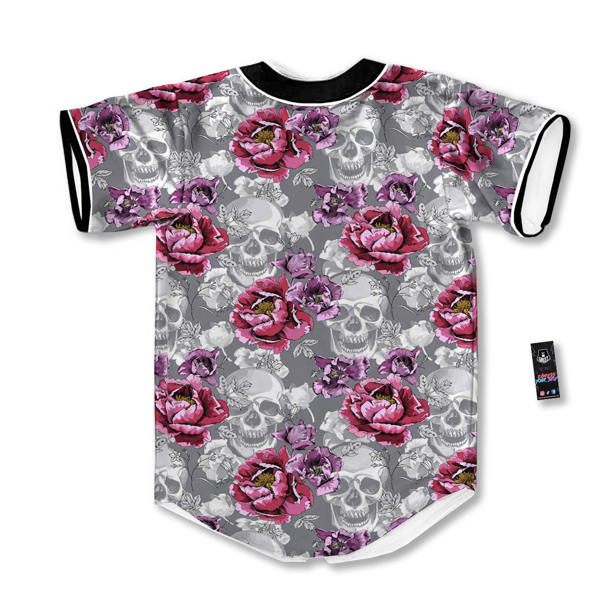 Flowers Skull Pink Print Pattern Baseball Jersey-grizzshop