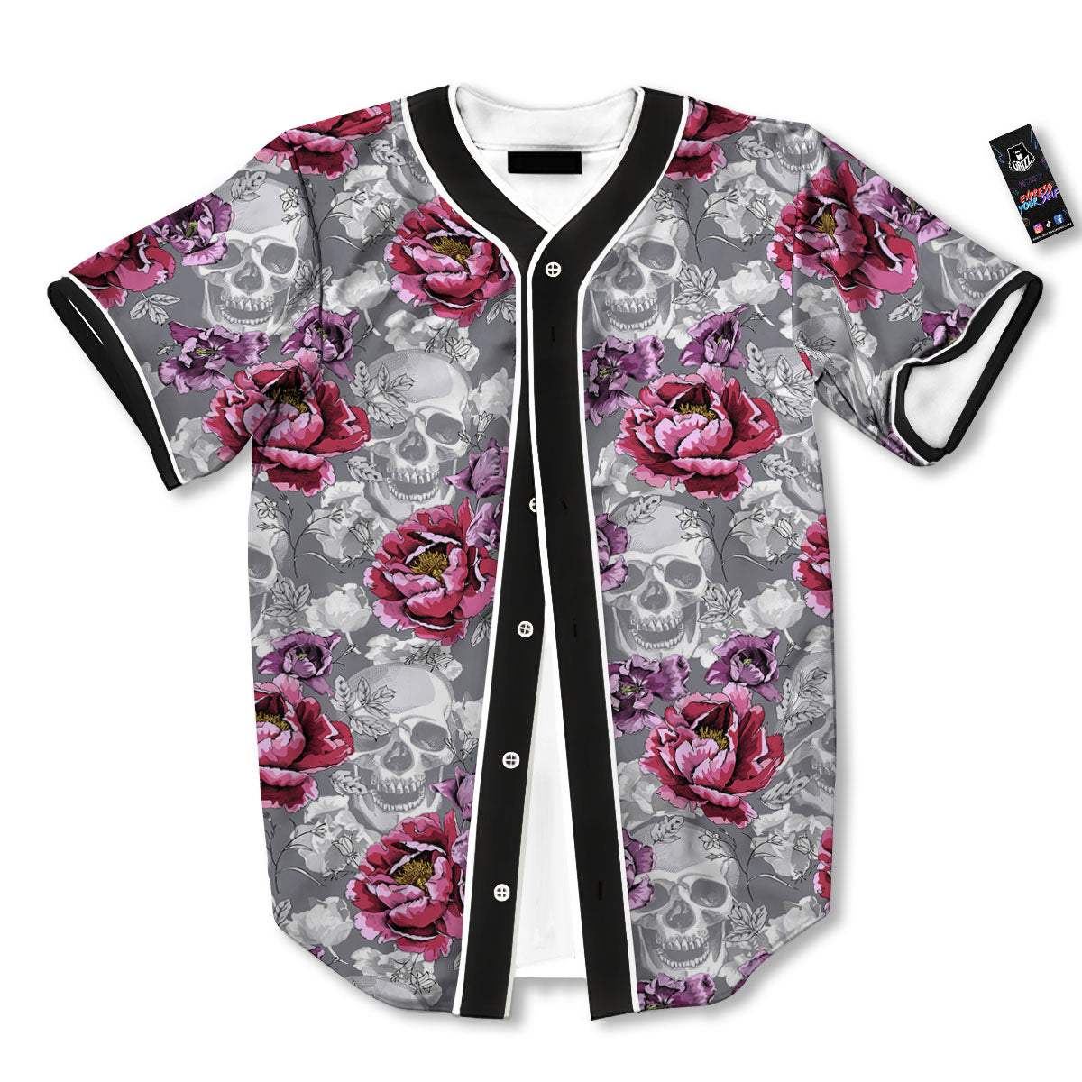 Flowers Skull Pink Print Pattern Baseball Jersey-grizzshop