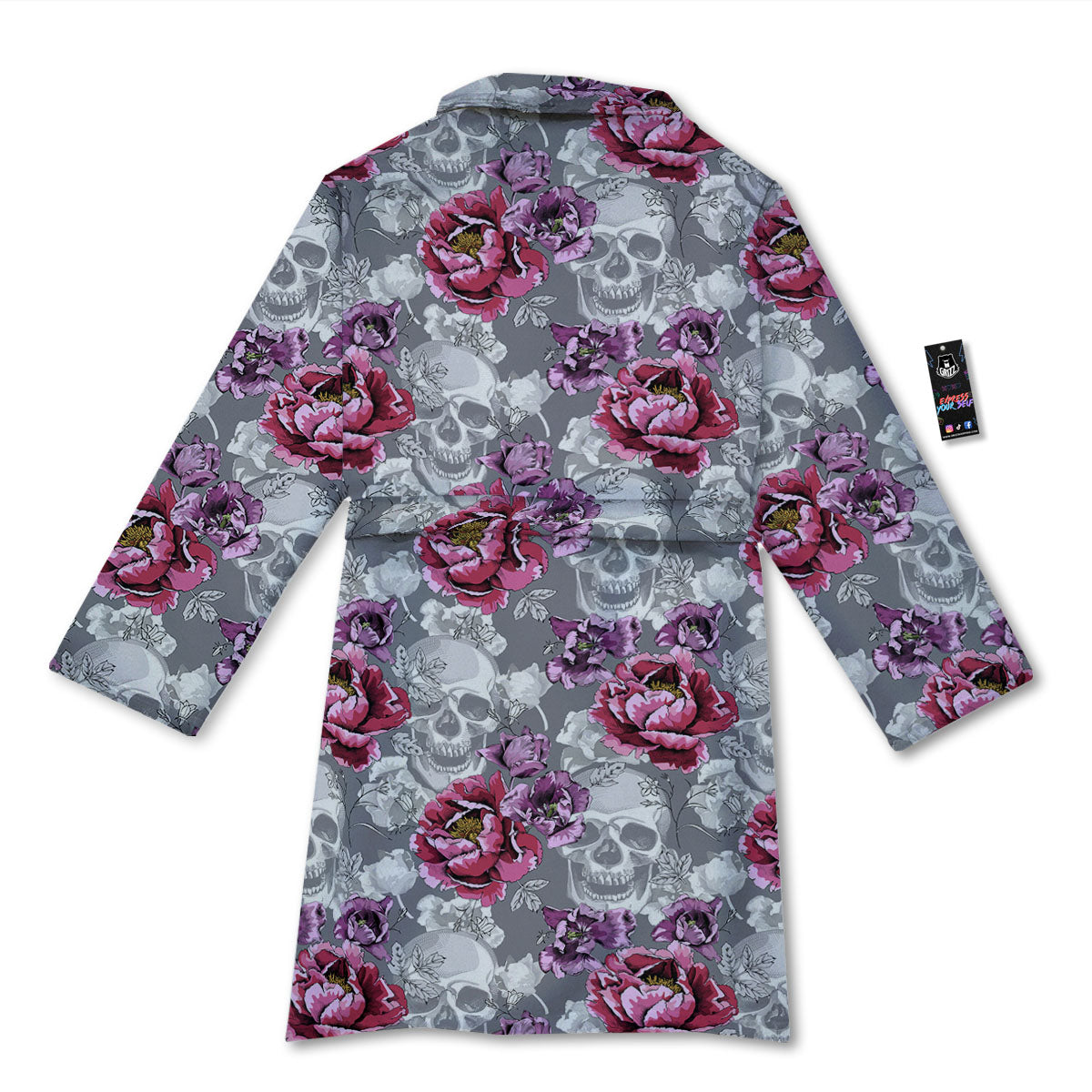 Flowers Skull Pink Print Pattern Bathrobe-grizzshop