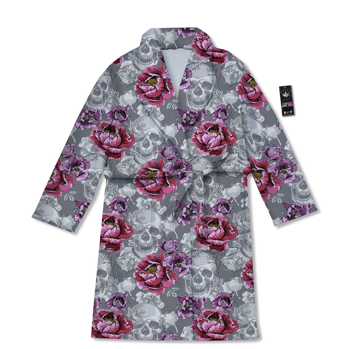 Flowers Skull Pink Print Pattern Bathrobe-grizzshop