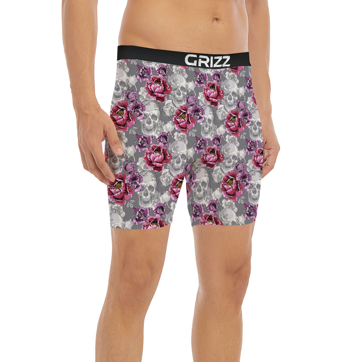 Flowers Skull Pink Print Pattern Boxer Briefs-grizzshop