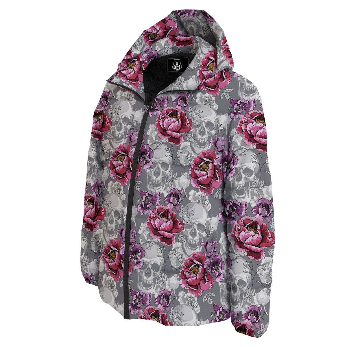 Flowers Skull Pink Print Pattern Down Jacket-grizzshop