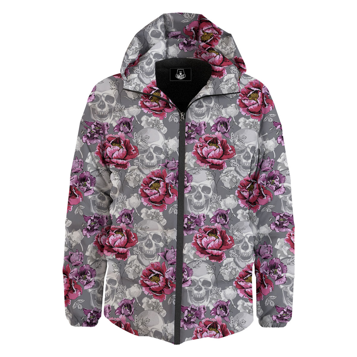 Flowers Skull Pink Print Pattern Down Jacket-grizzshop