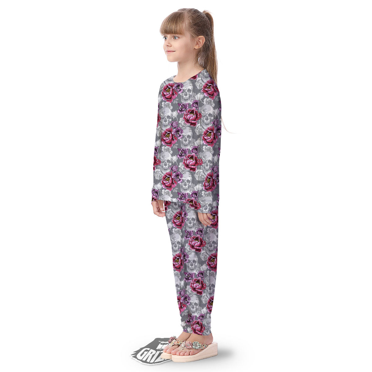 Flowers Skull Pink Print Pattern Kid's Pajamas-grizzshop