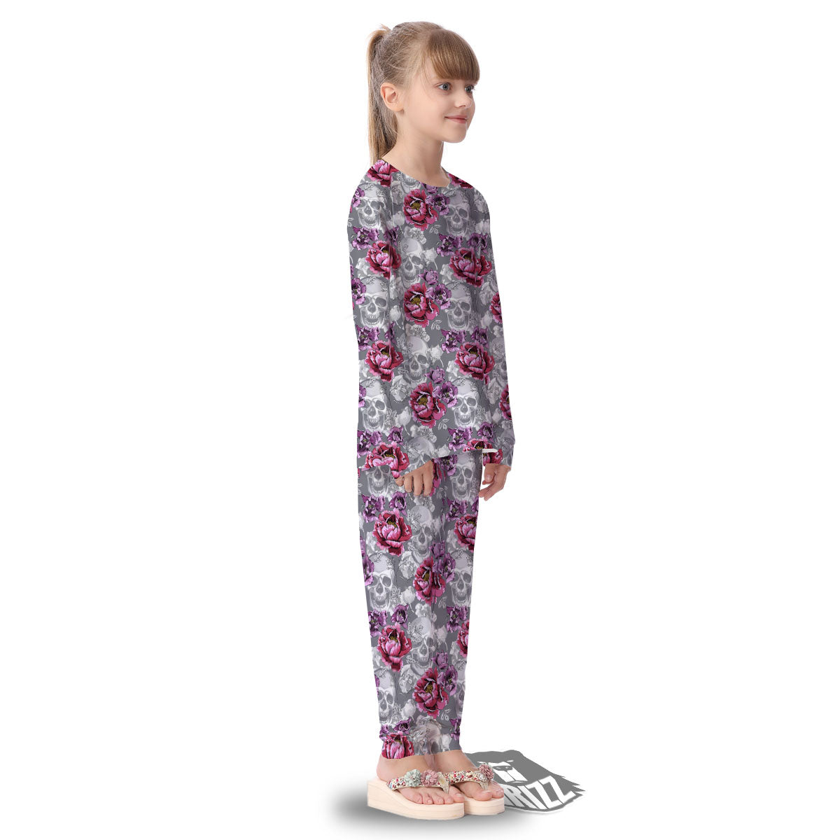 Flowers Skull Pink Print Pattern Kid's Pajamas-grizzshop