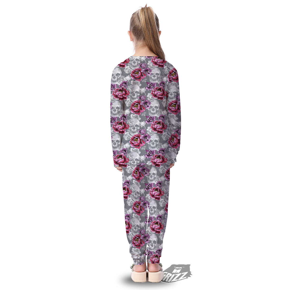 Flowers Skull Pink Print Pattern Kid's Pajamas-grizzshop
