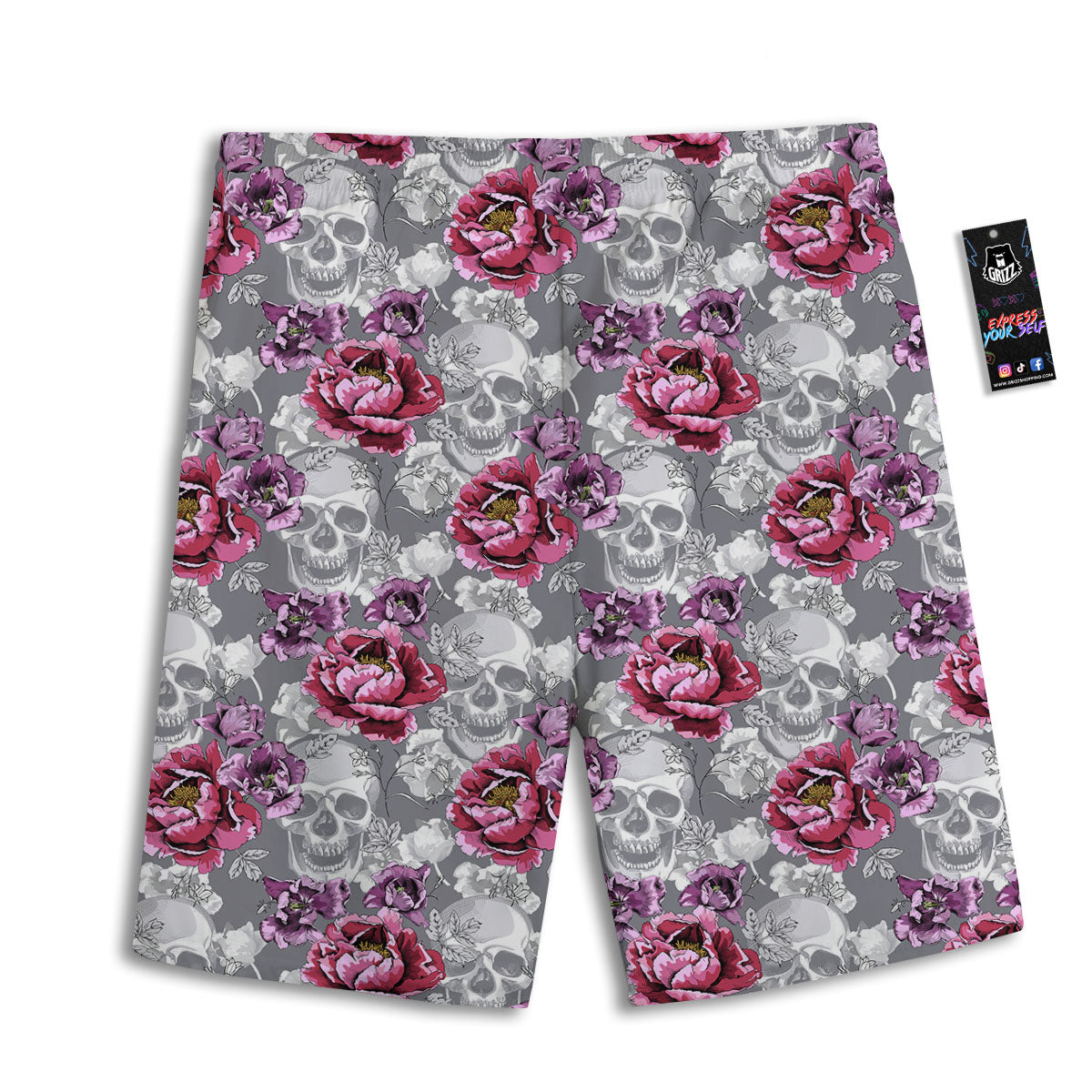 Flowers Skull Pink Print Pattern Men's Athletic Shorts