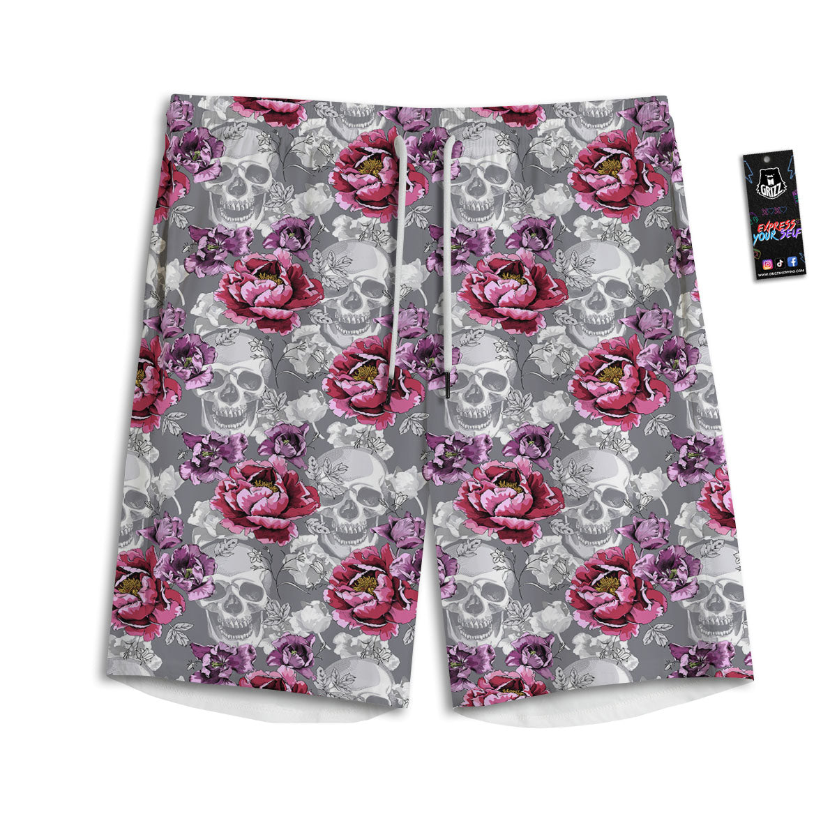 Flowers Skull Pink Print Pattern Men's Athletic Shorts