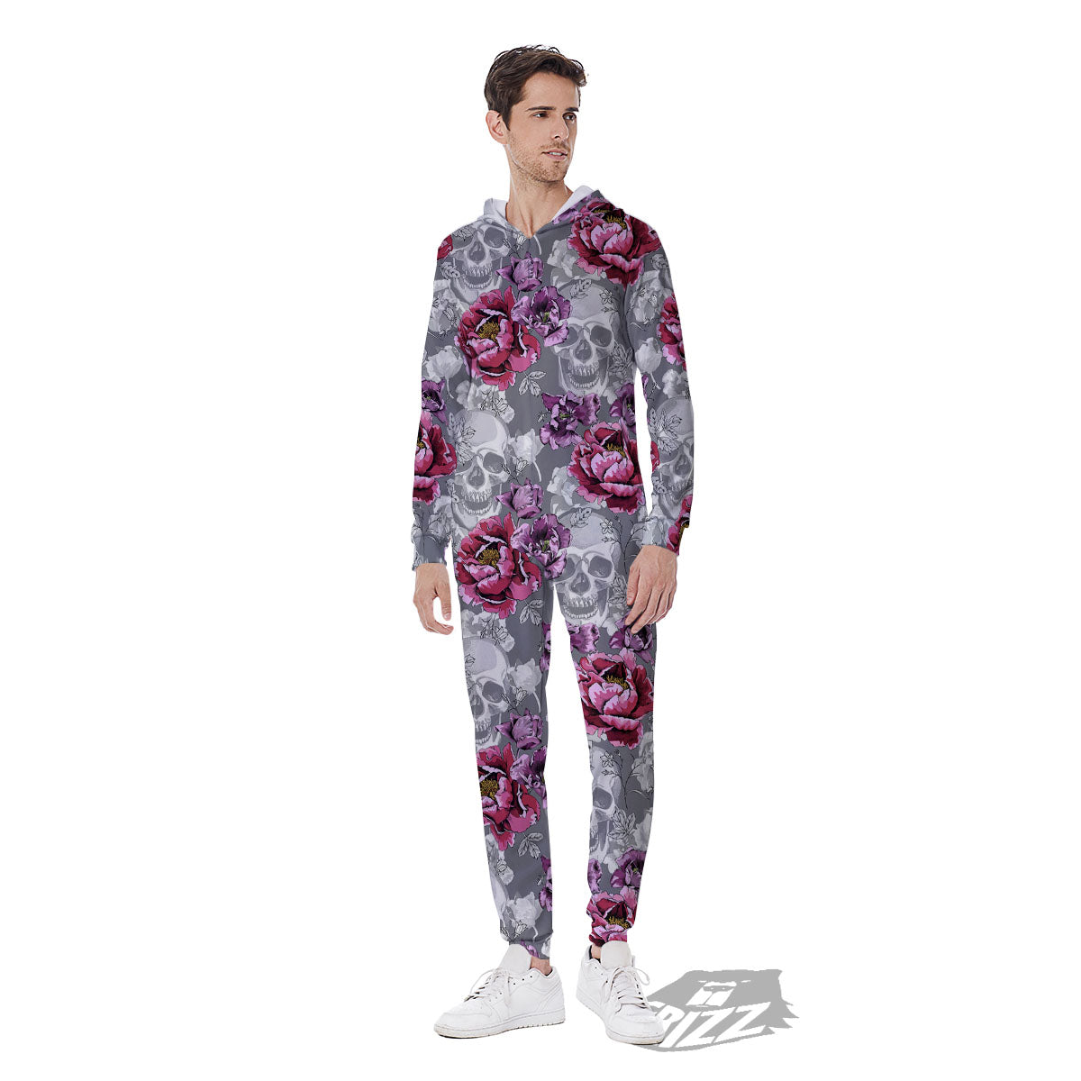 Flowers Skull Pink Print Pattern Men's Jumpsuit-grizzshop