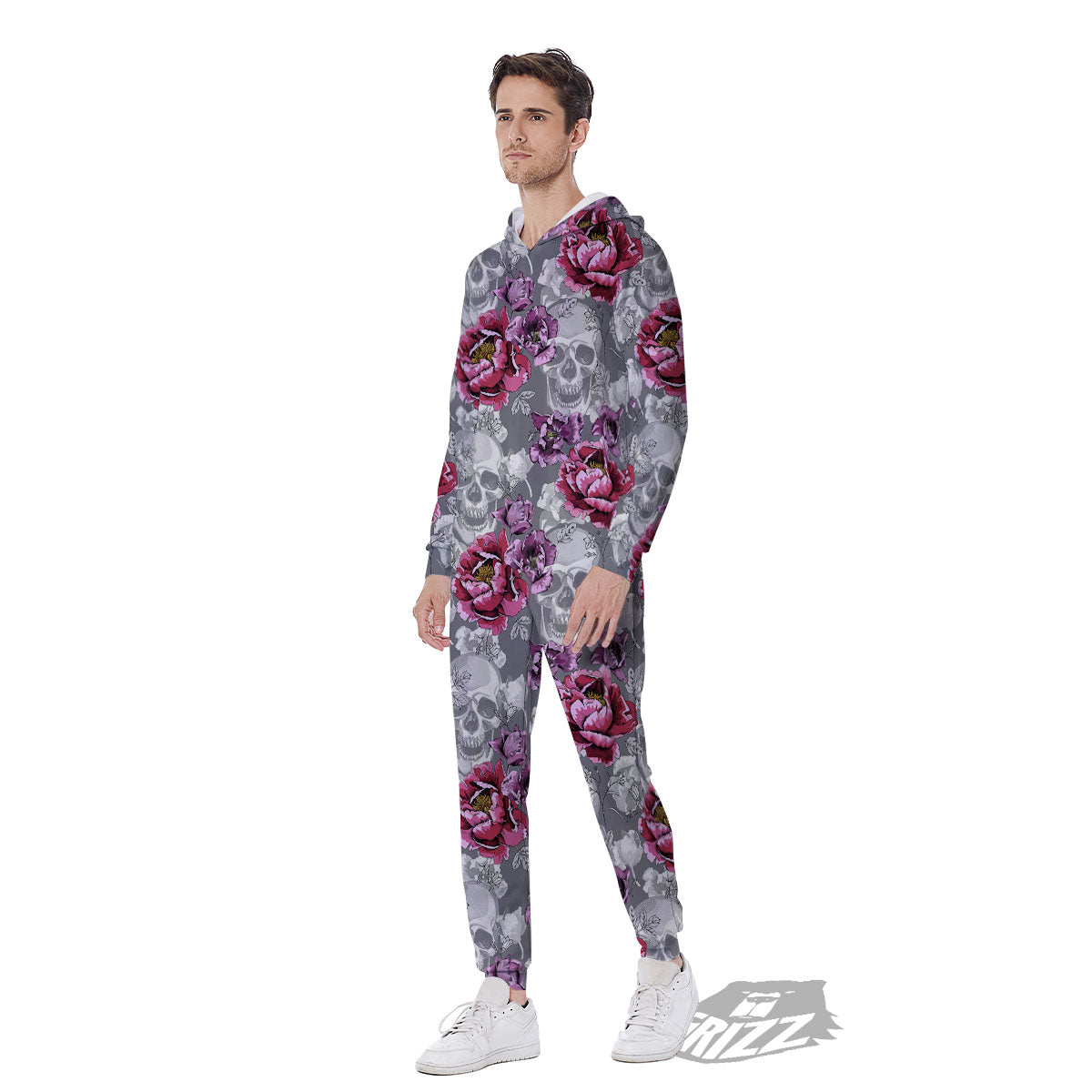 Flowers Skull Pink Print Pattern Men's Jumpsuit-grizzshop