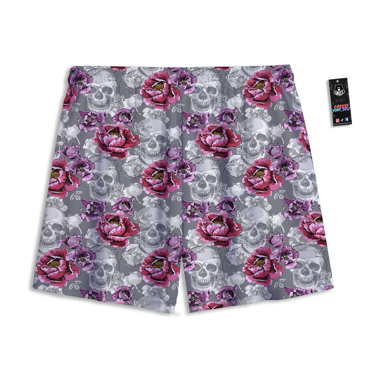 Flowers Skull Pink Print Pattern Mesh Shorts