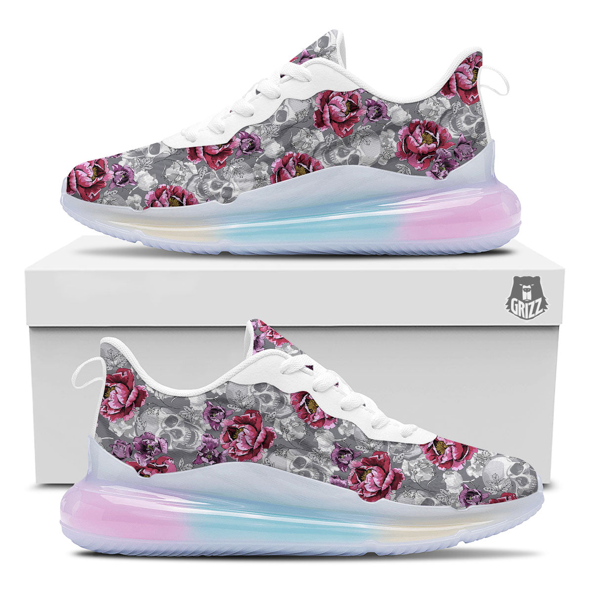 Flowers Skull Pink Print Pattern Running Sneakers-grizzshop