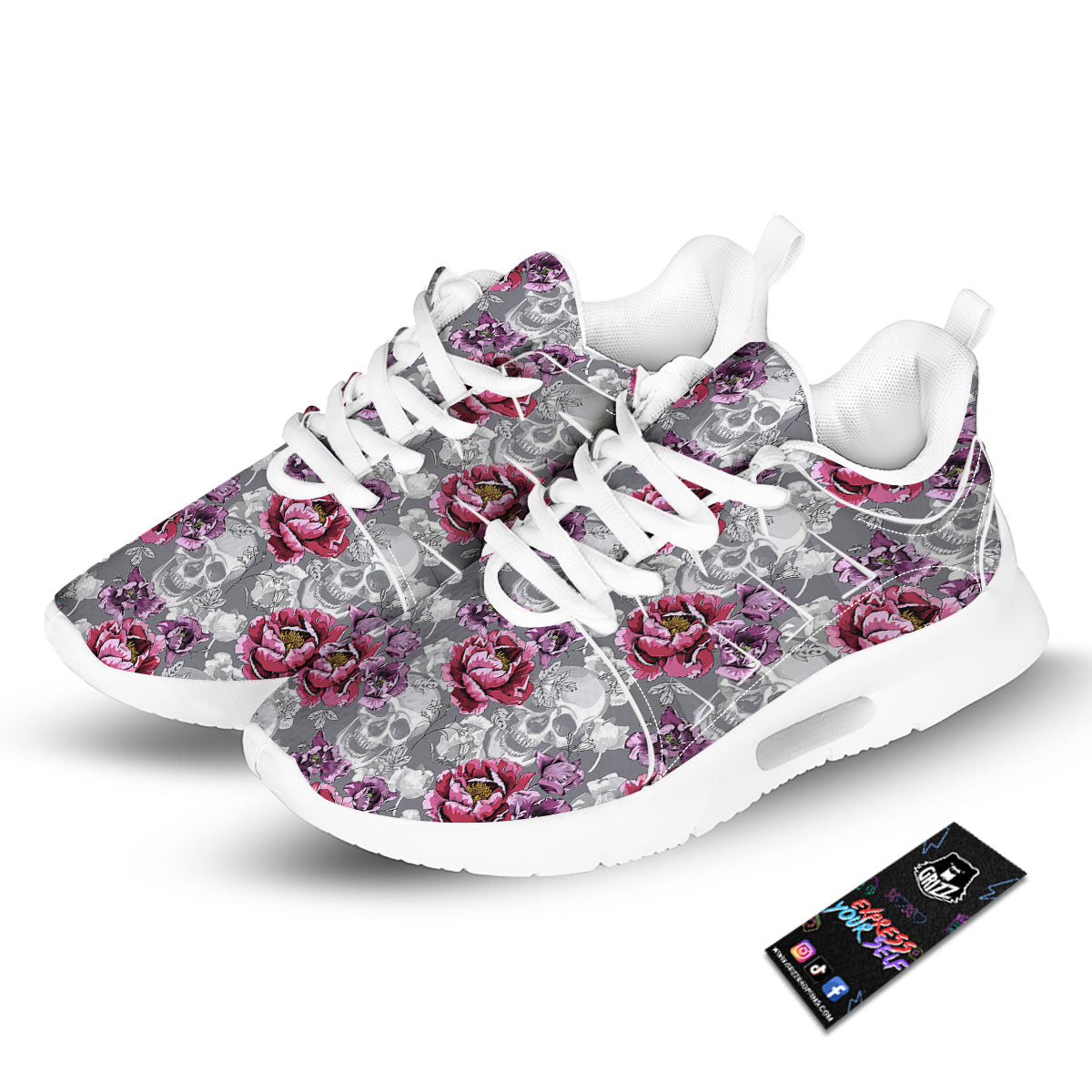 Flowers Skull Pink Print Pattern Tennis Shoes-grizzshop