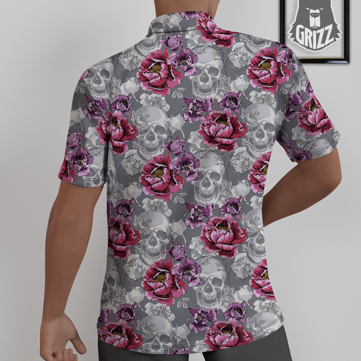Flowers Skull Pink Print Pattern Untucked Shirts-grizzshop