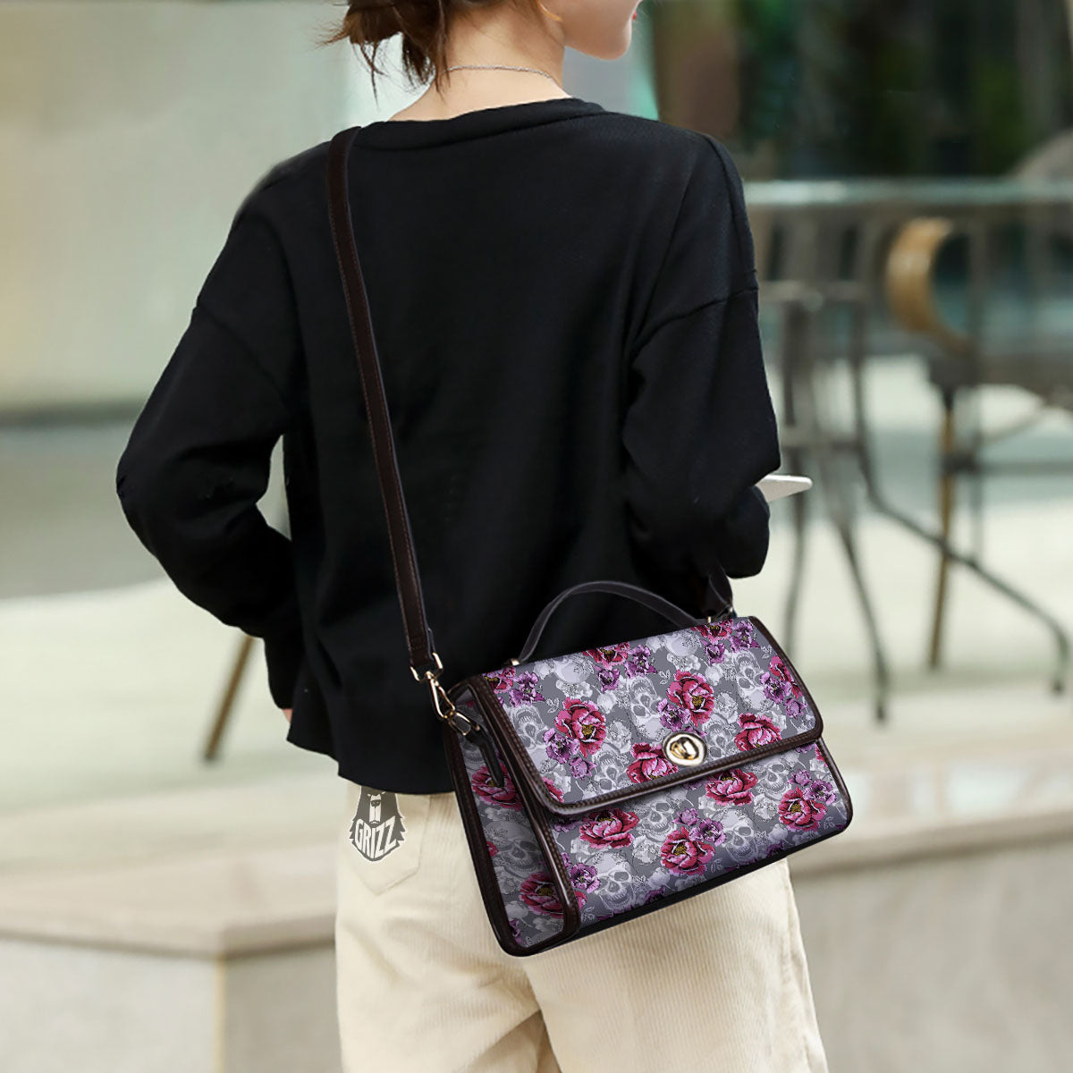 Flowers Skull Pink Print Pattern Women's Satchel Bag-grizzshop