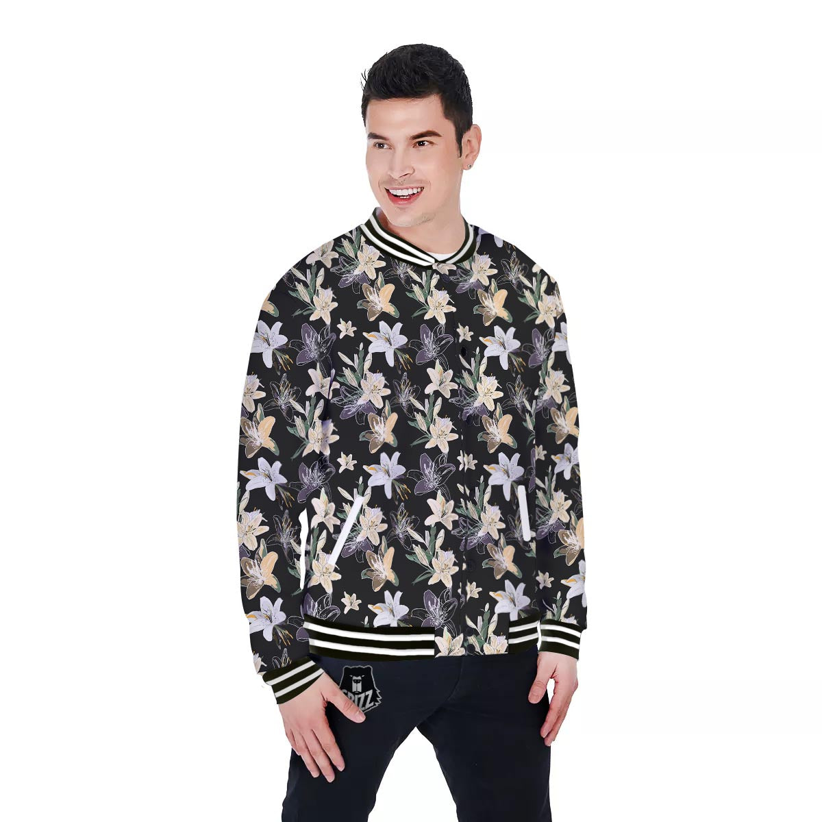 Flowers Spring Lily Print Pattern Baseball Jacket-grizzshop