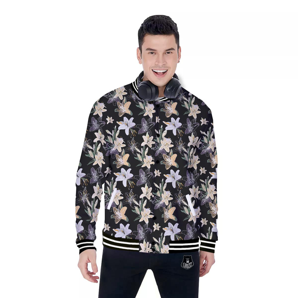 Flowers Spring Lily Print Pattern Baseball Jacket-grizzshop