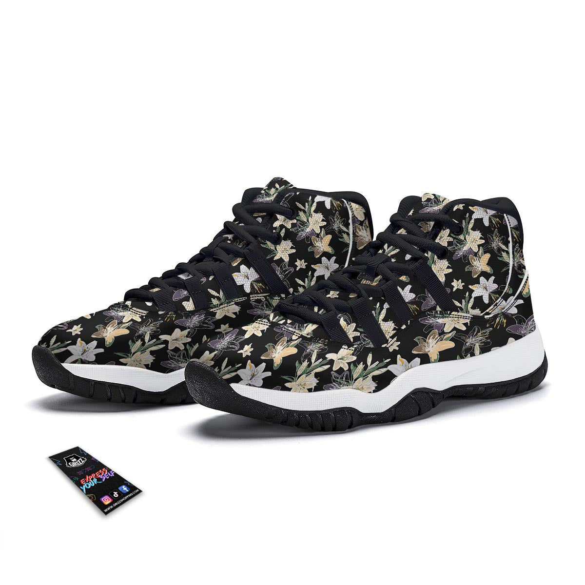 Flowers Spring Lily Print Pattern Black Bball Shoes-grizzshop