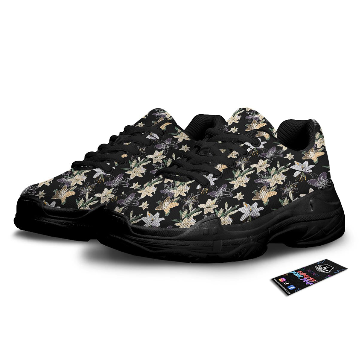 Flowers Spring Lily Print Pattern Black Chunky Shoes-grizzshop