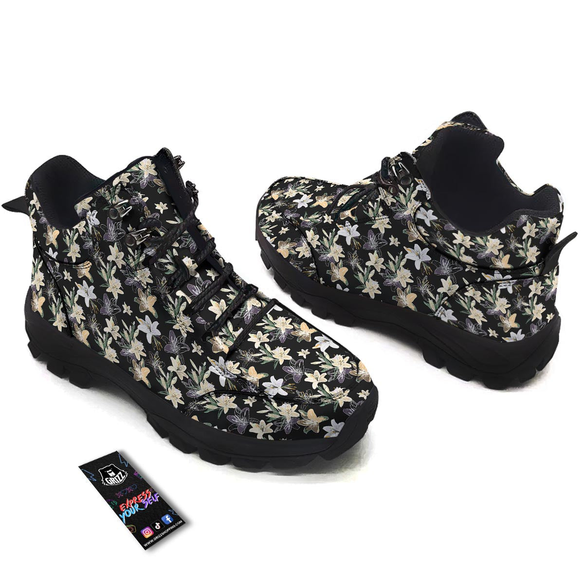 Flowers Spring Lily Print Pattern Hiking Shoes-grizzshop