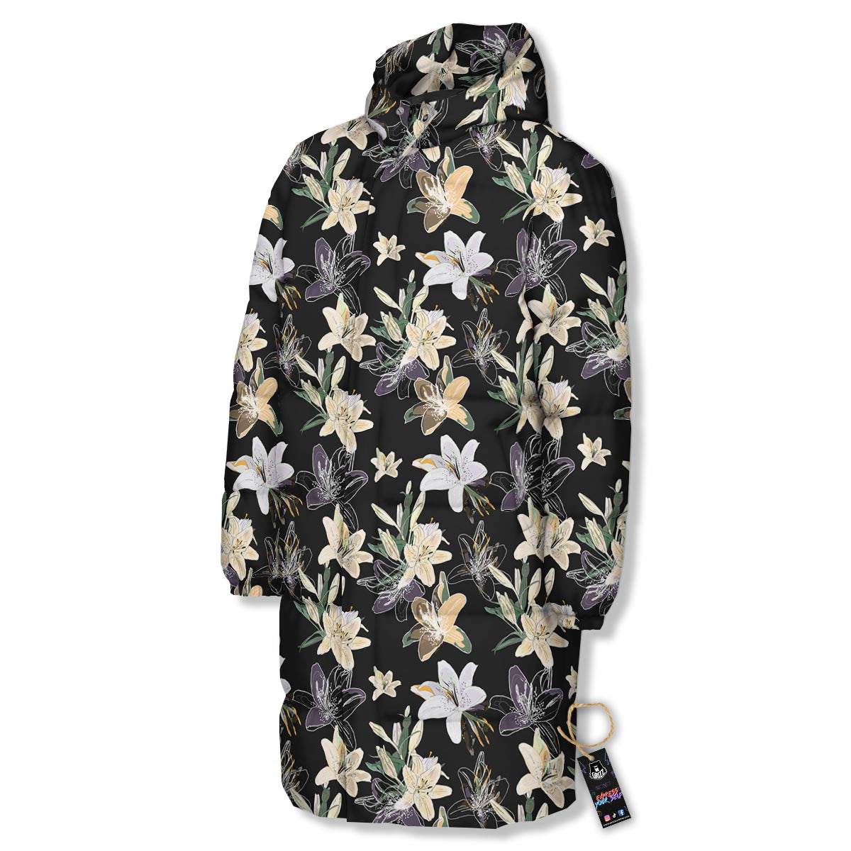 Flowers Spring Lily Print Pattern Long Down Jacket-grizzshop
