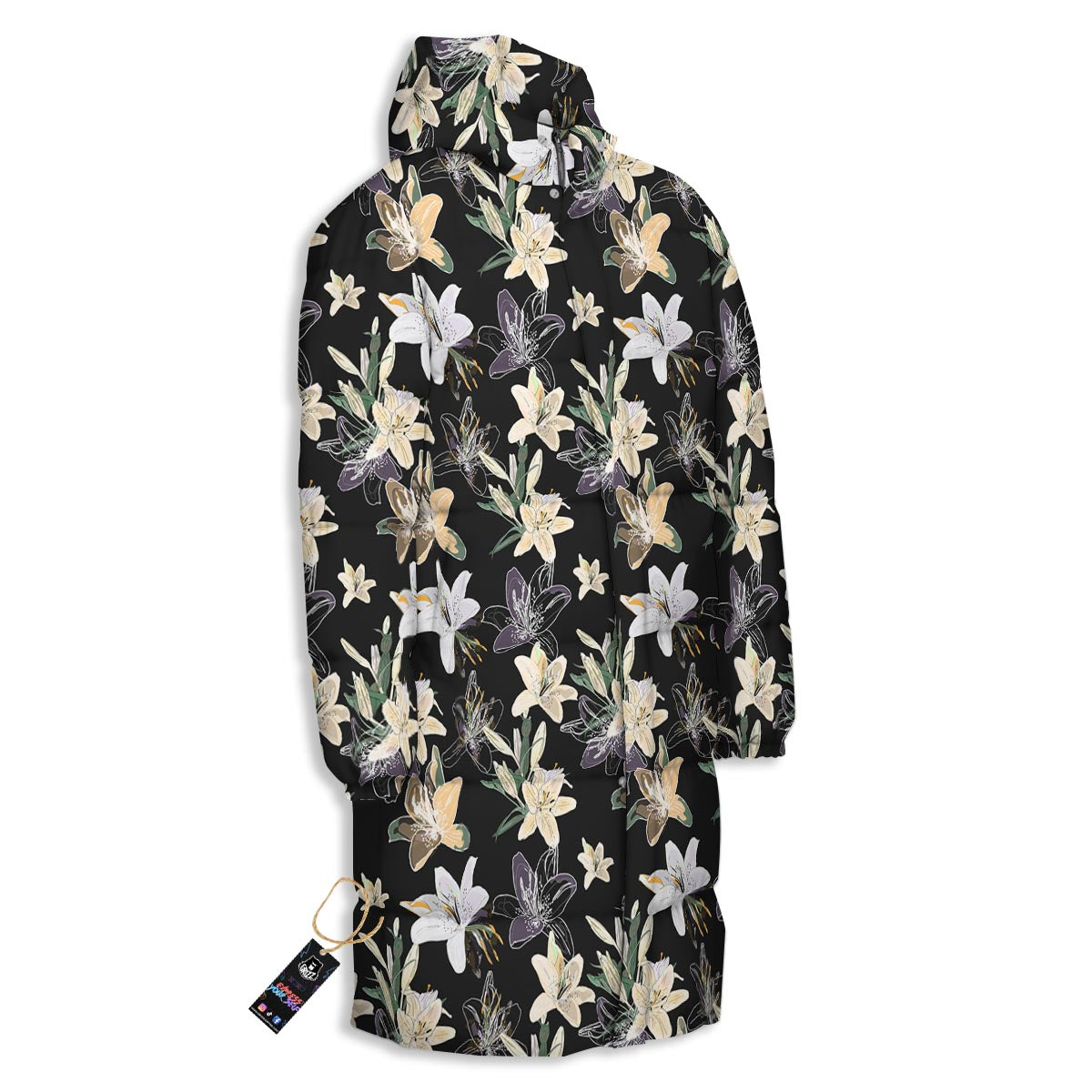 Flowers Spring Lily Print Pattern Long Down Jacket-grizzshop