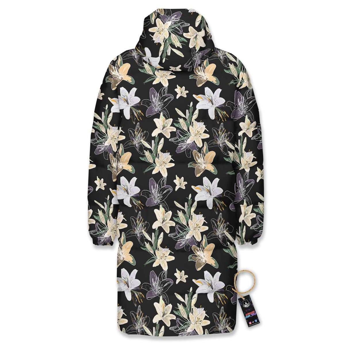 Flowers Spring Lily Print Pattern Long Down Jacket-grizzshop