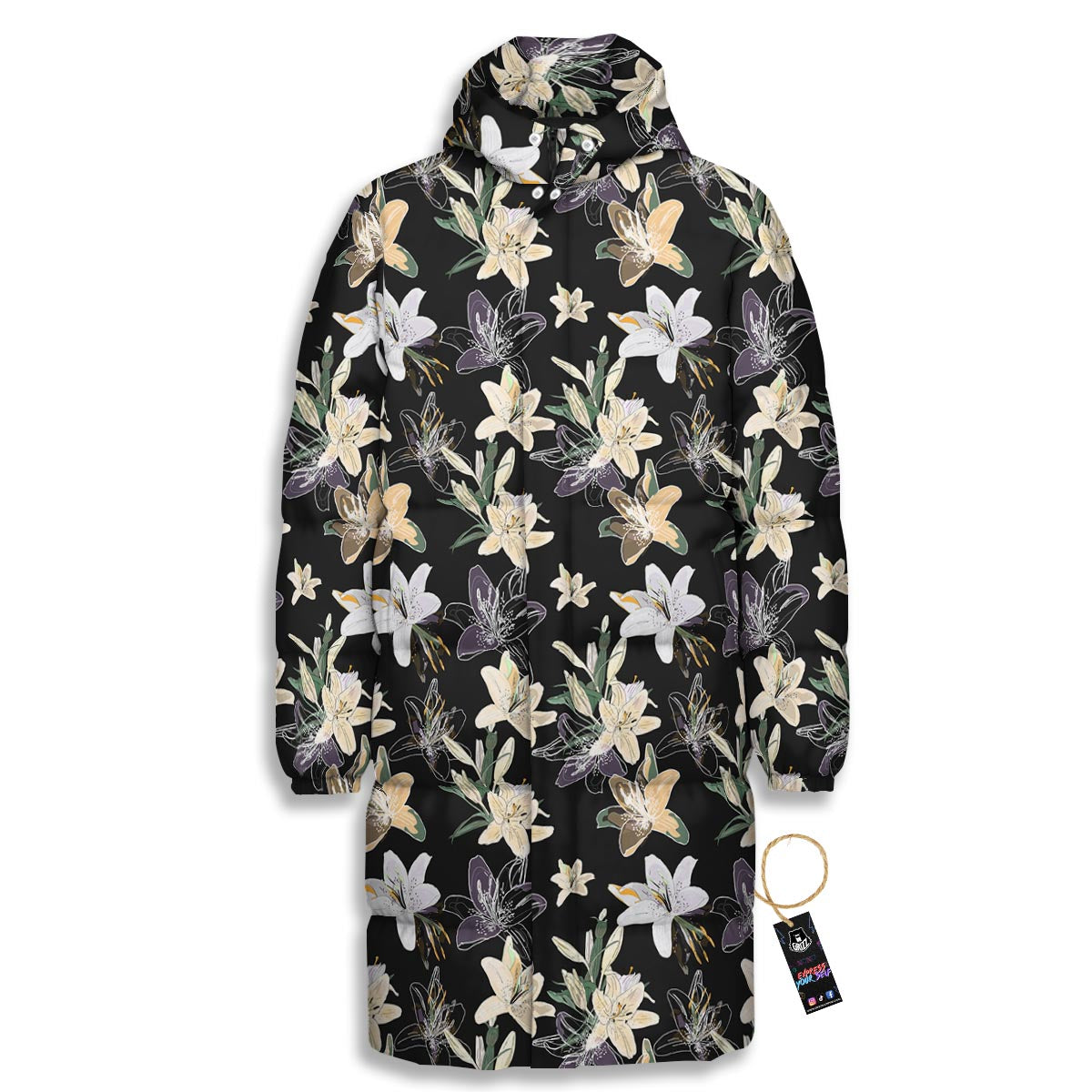 Flowers Spring Lily Print Pattern Long Down Jacket-grizzshop