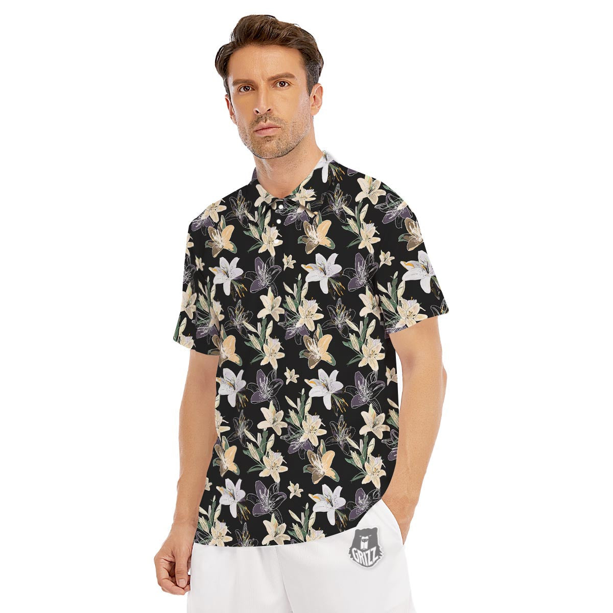 Flowers Spring Lily Print Pattern Men's Golf Shirts-grizzshop