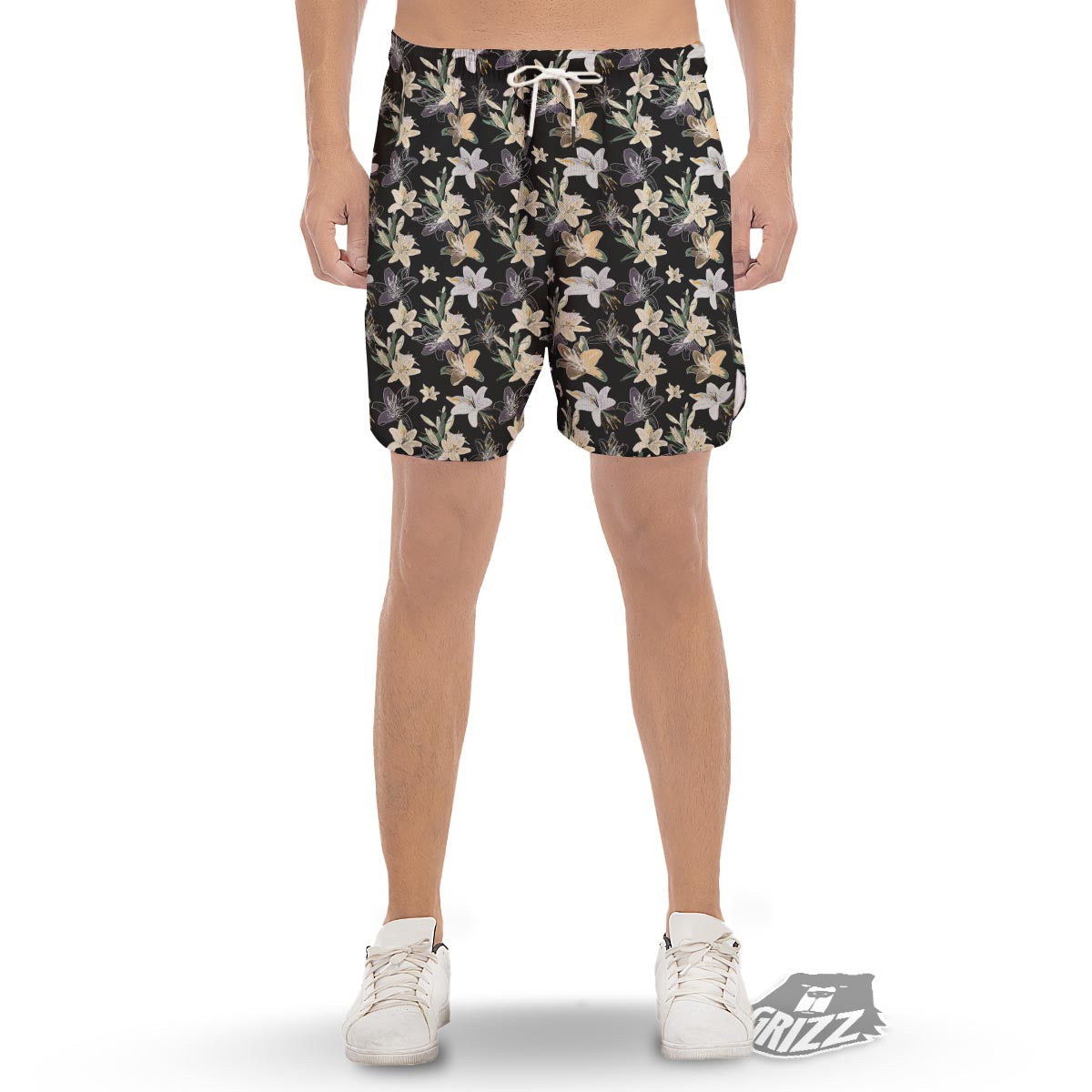 Flowers Spring Lily Print Pattern Men's Gym Shorts-grizzshop