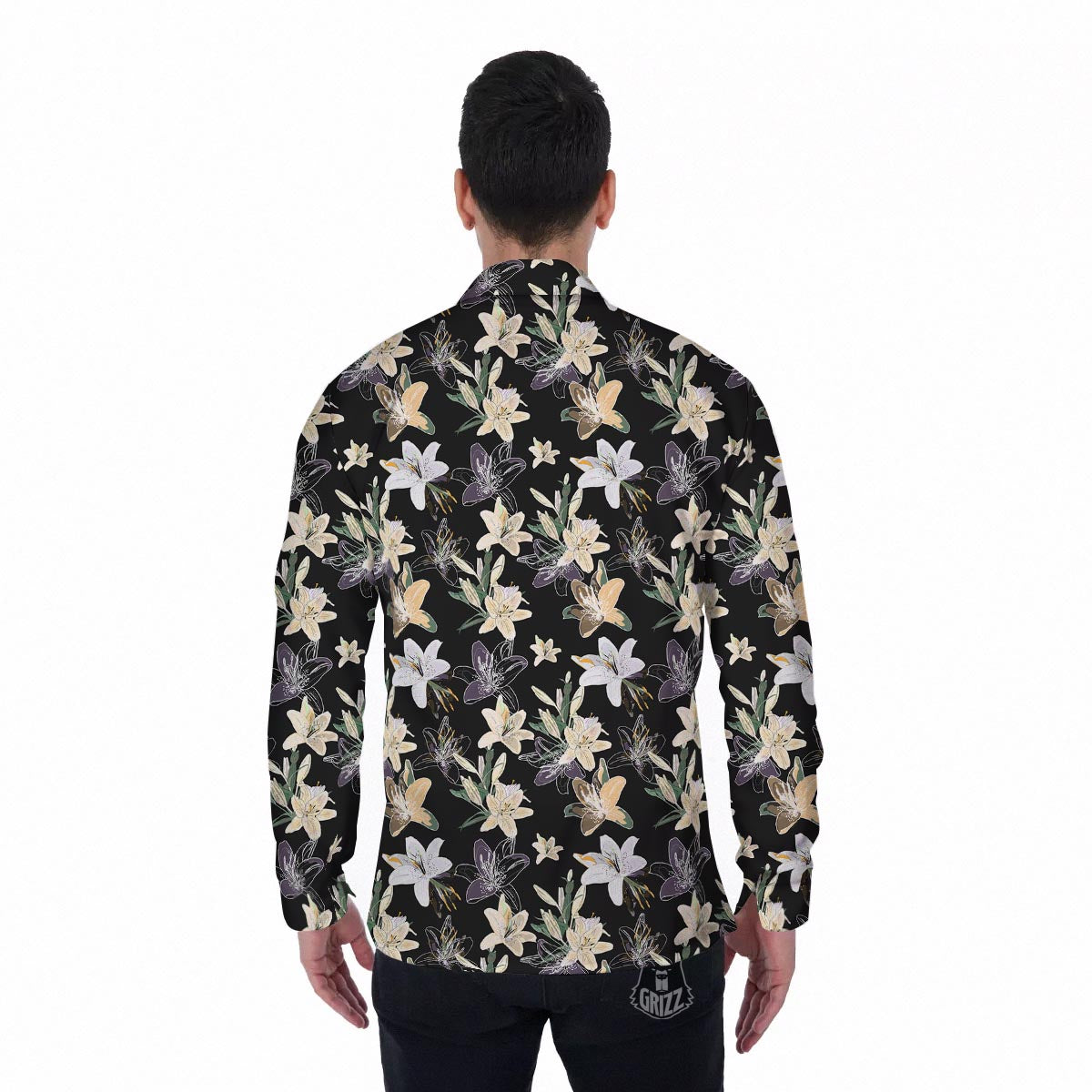 Flowers Spring Lily Print Pattern Men's Long Sleeve Shirts-grizzshop