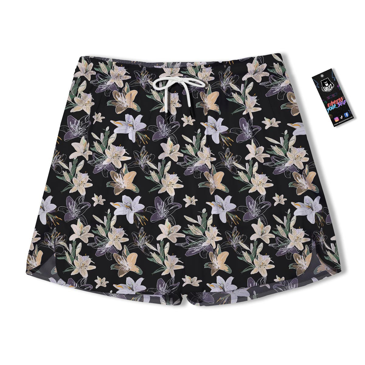 Flowers Spring Lily Print Pattern Men's Running Shorts-grizzshop