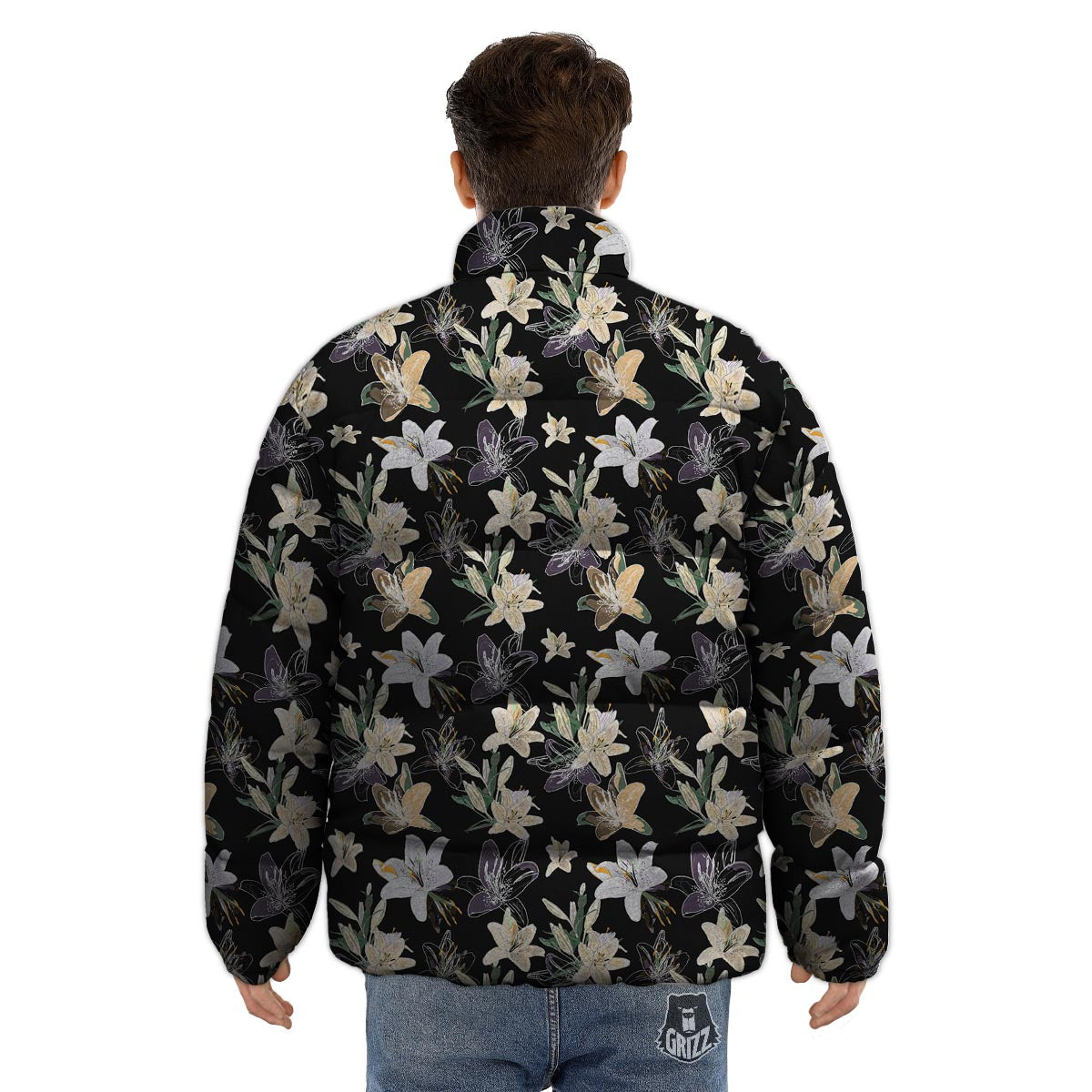 Flowers Spring Lily Print Pattern Puffer Jacket-grizzshop