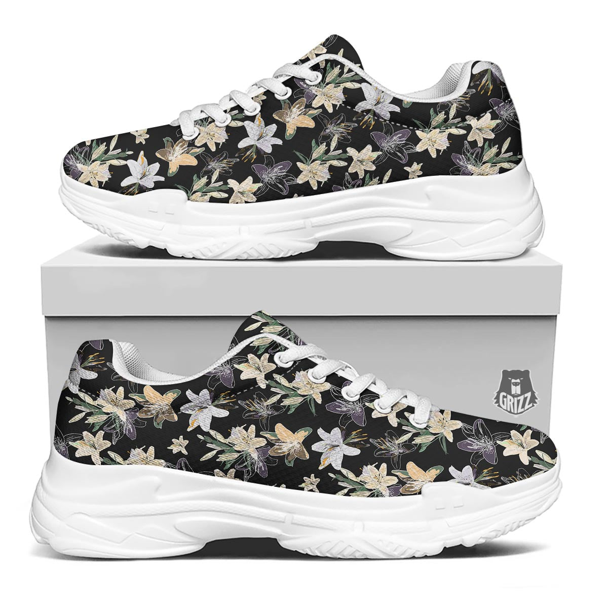Flowers Spring Lily Print Pattern White Chunky Shoes-grizzshop
