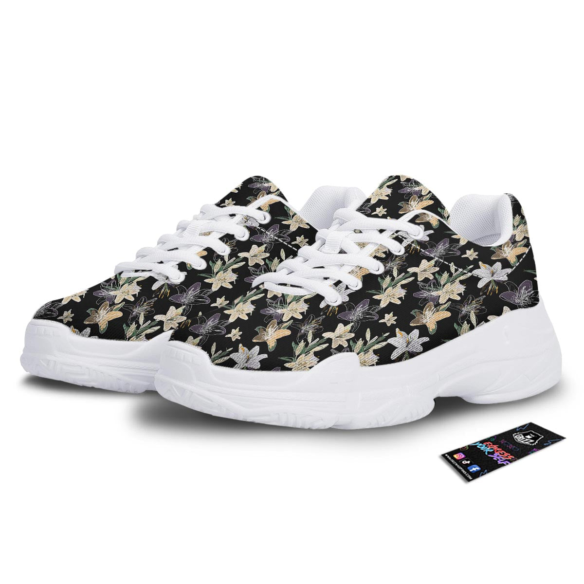 Flowers Spring Lily Print Pattern White Chunky Shoes-grizzshop