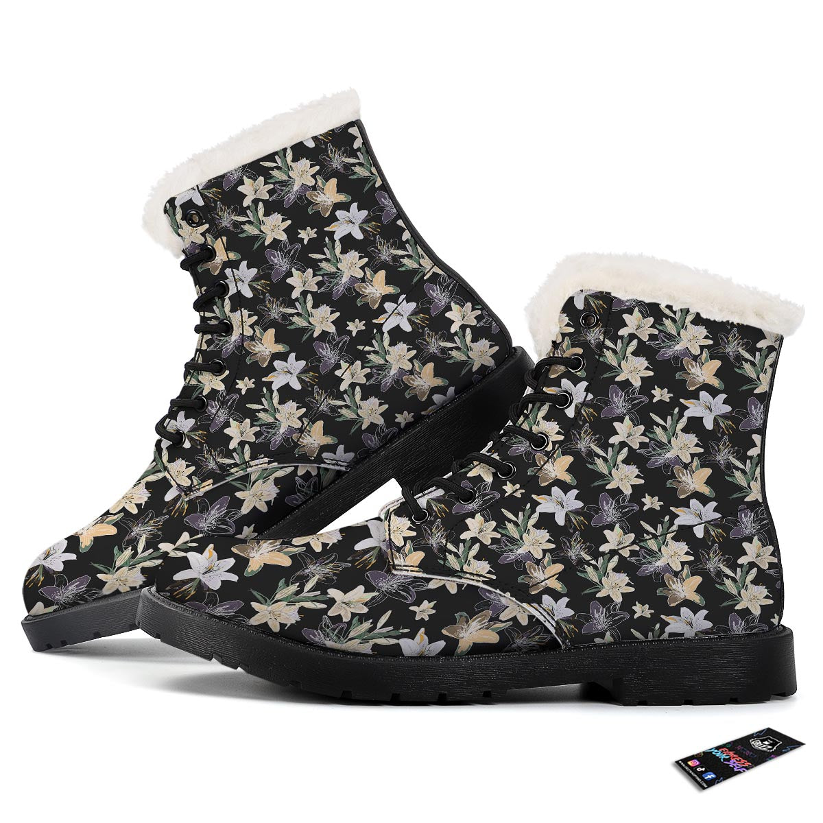 Flowers Spring Lily Print Pattern Winter Boots-grizzshop