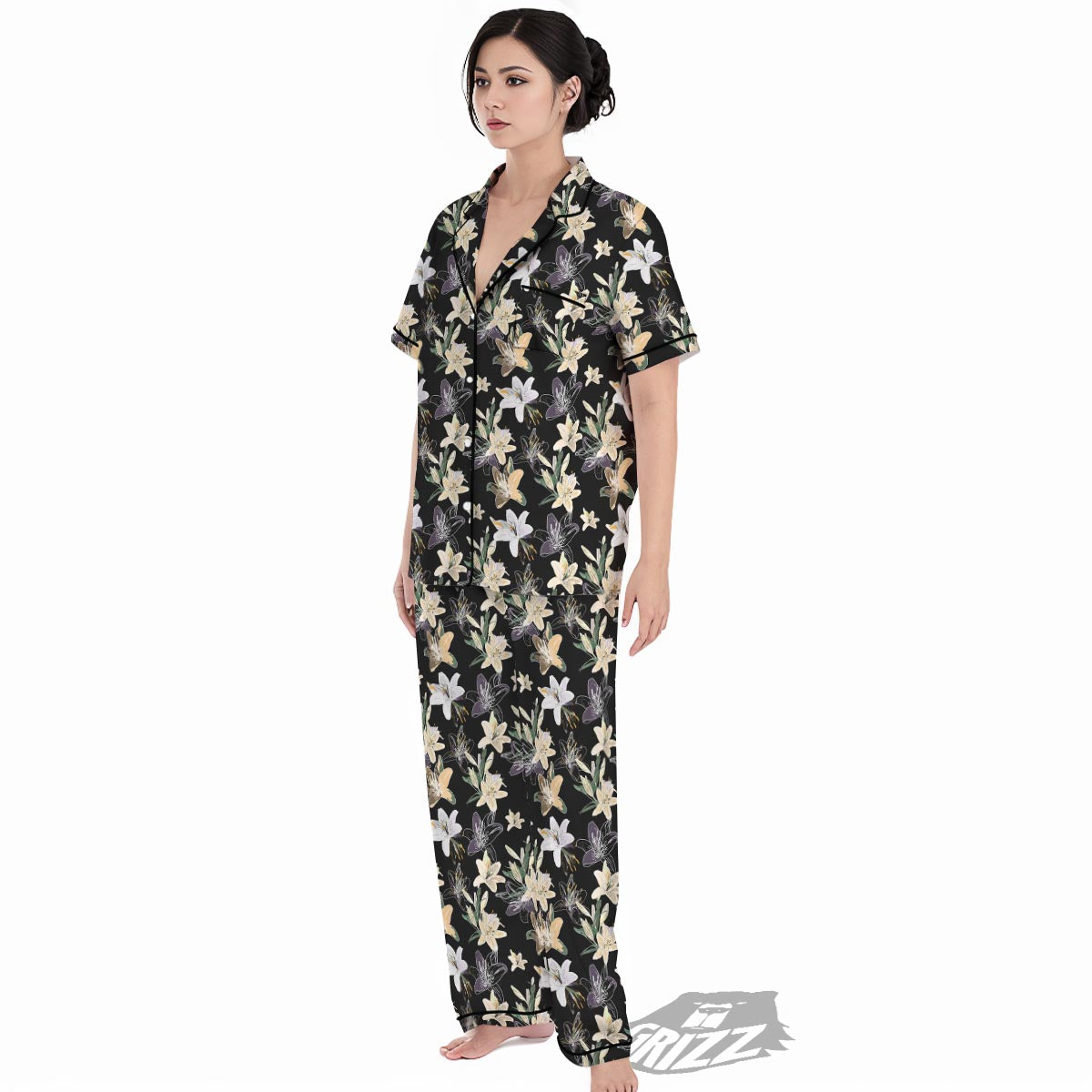 Flowers Spring Lily Print Pattern Women's Pajamas Set-grizzshop