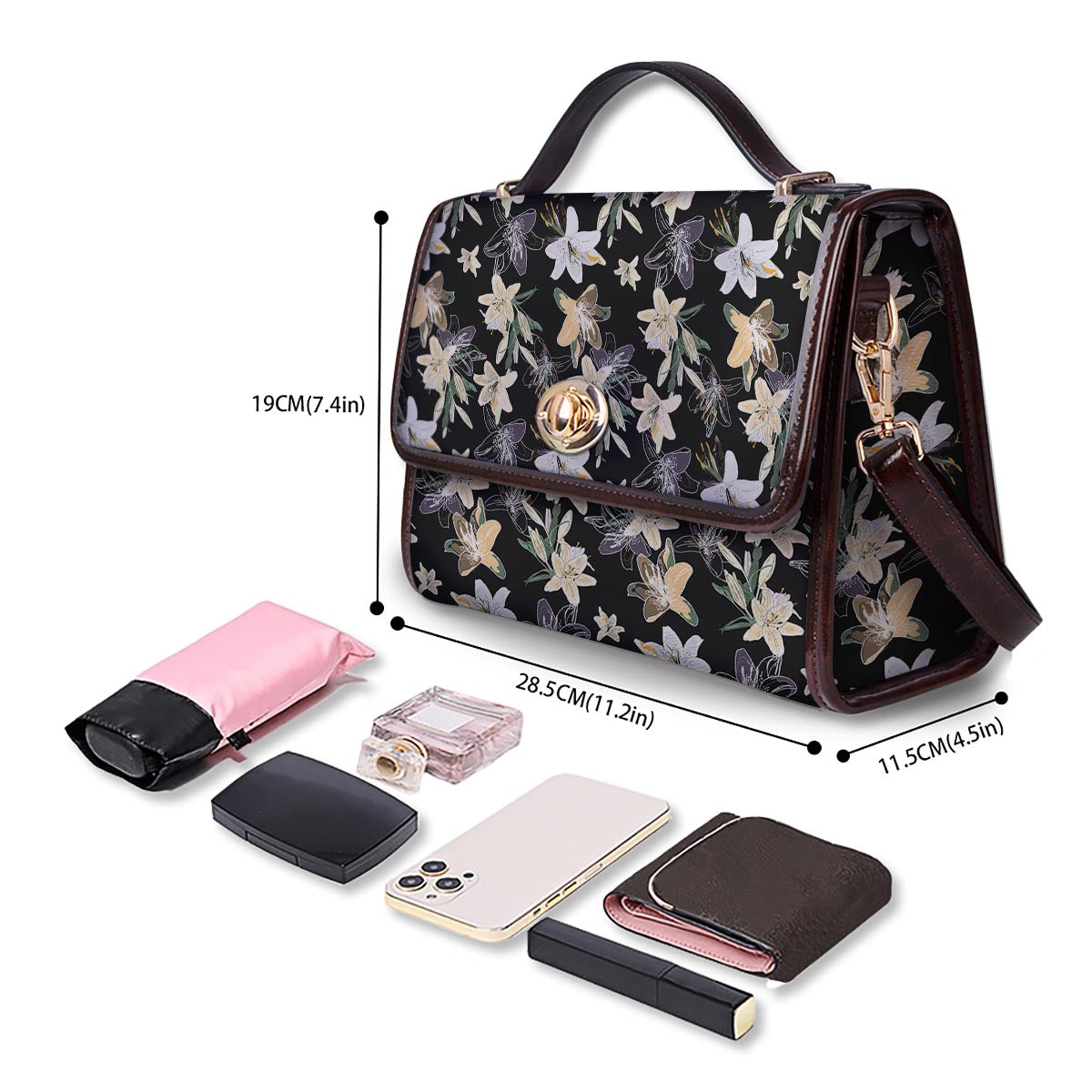 Flowers Spring Lily Print Pattern Women's Satchel Bag-grizzshop